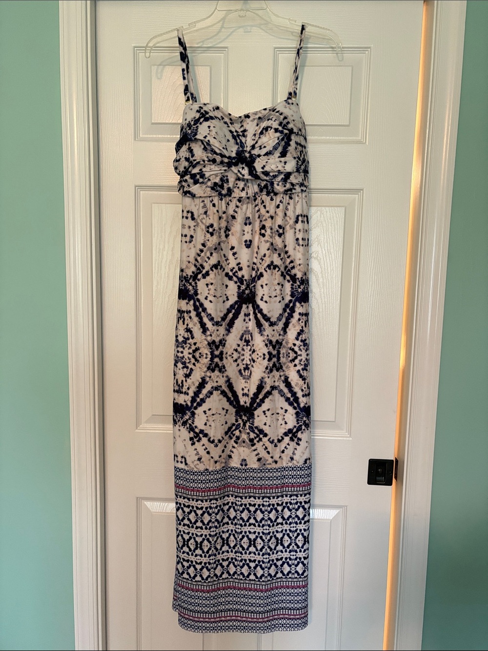 Soma Cream and Navy Printed Maxi Dress with Spaghetti Straps